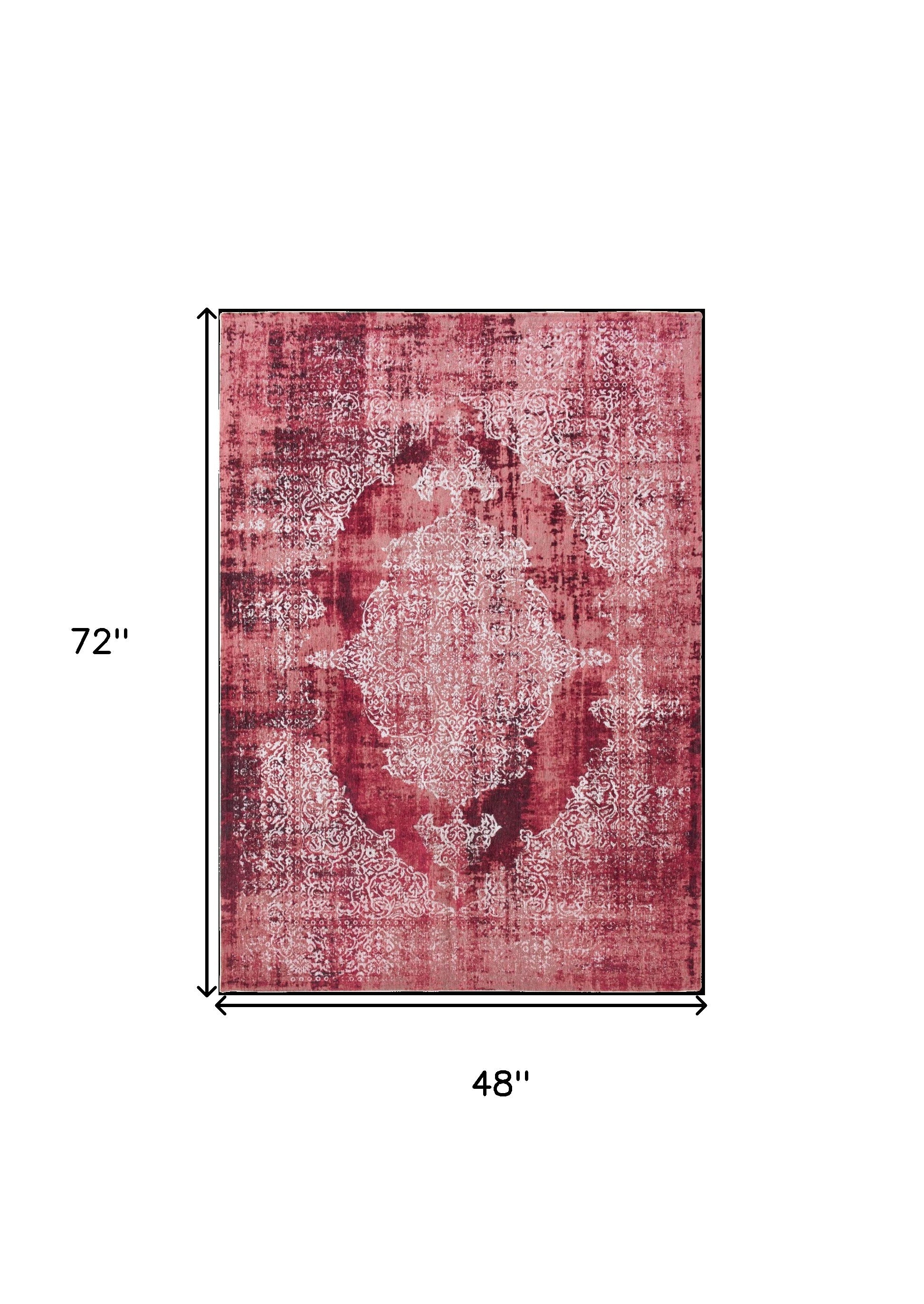 5' x 7' Red and White Oriental Non Skid Area Rug