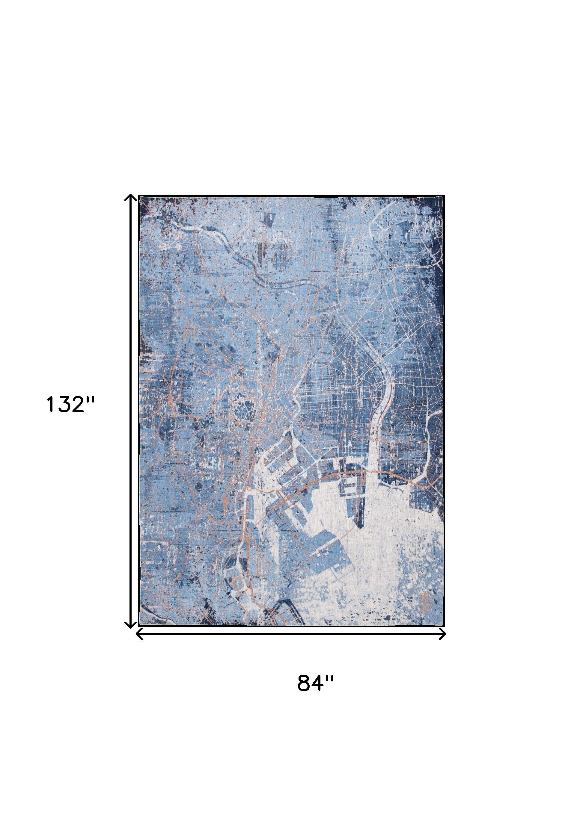 8' x 11' Blue and Black Abstract Non Skid Area Rug