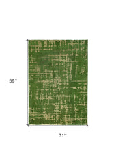 3' X 5' Green Abstract Non Skid Area Rug