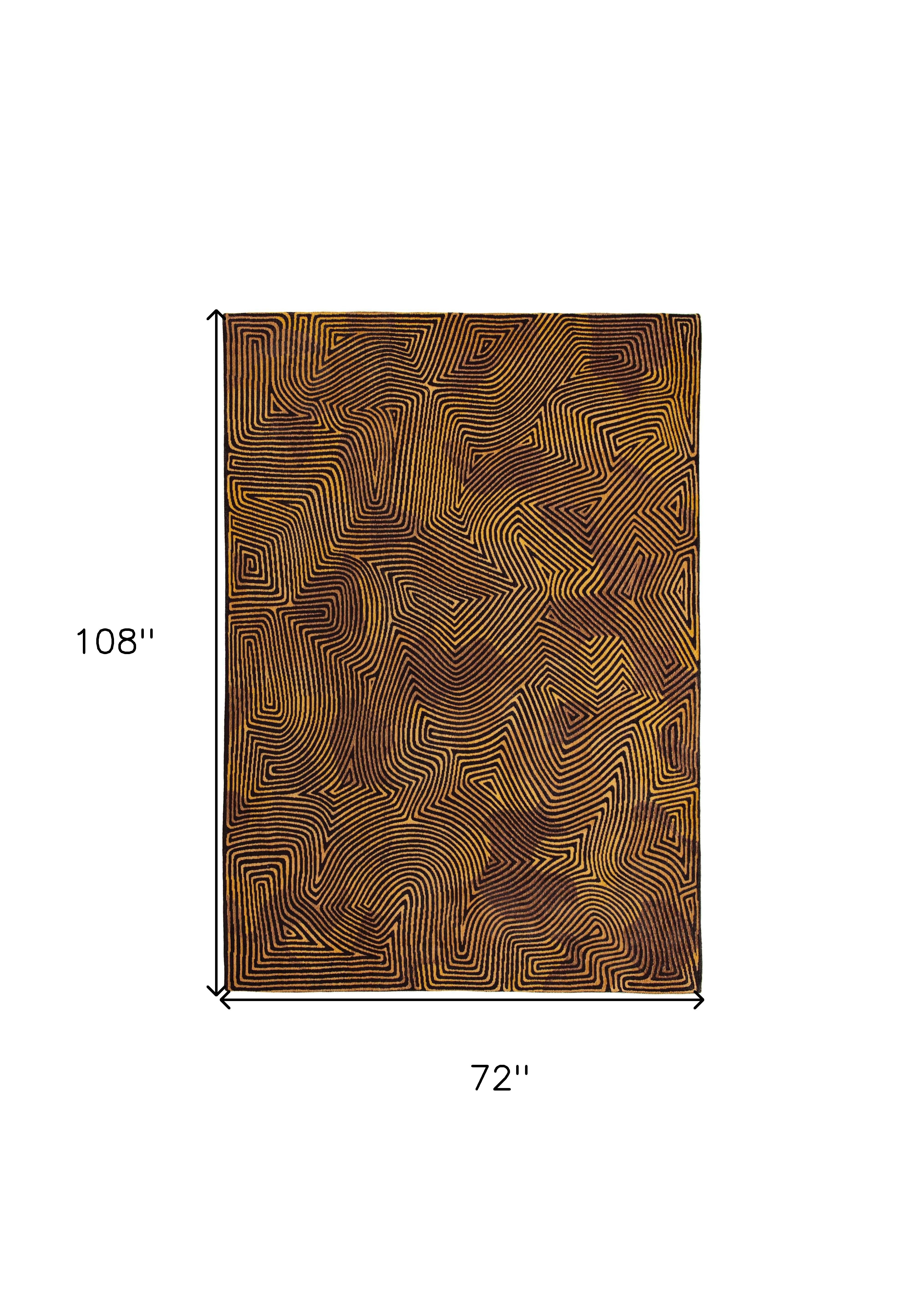 7' x 9' Black and Gold Abstract Non Skid Area Rug