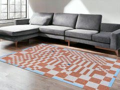 8' x 11' Blue and Red Geometric Non Skid Area Rug