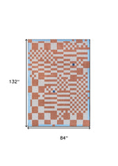 8' x 11' Blue and Red Geometric Non Skid Area Rug