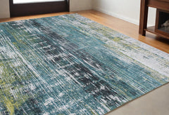 5' x 7' Blue and Green Abstract Non Skid Area Rug