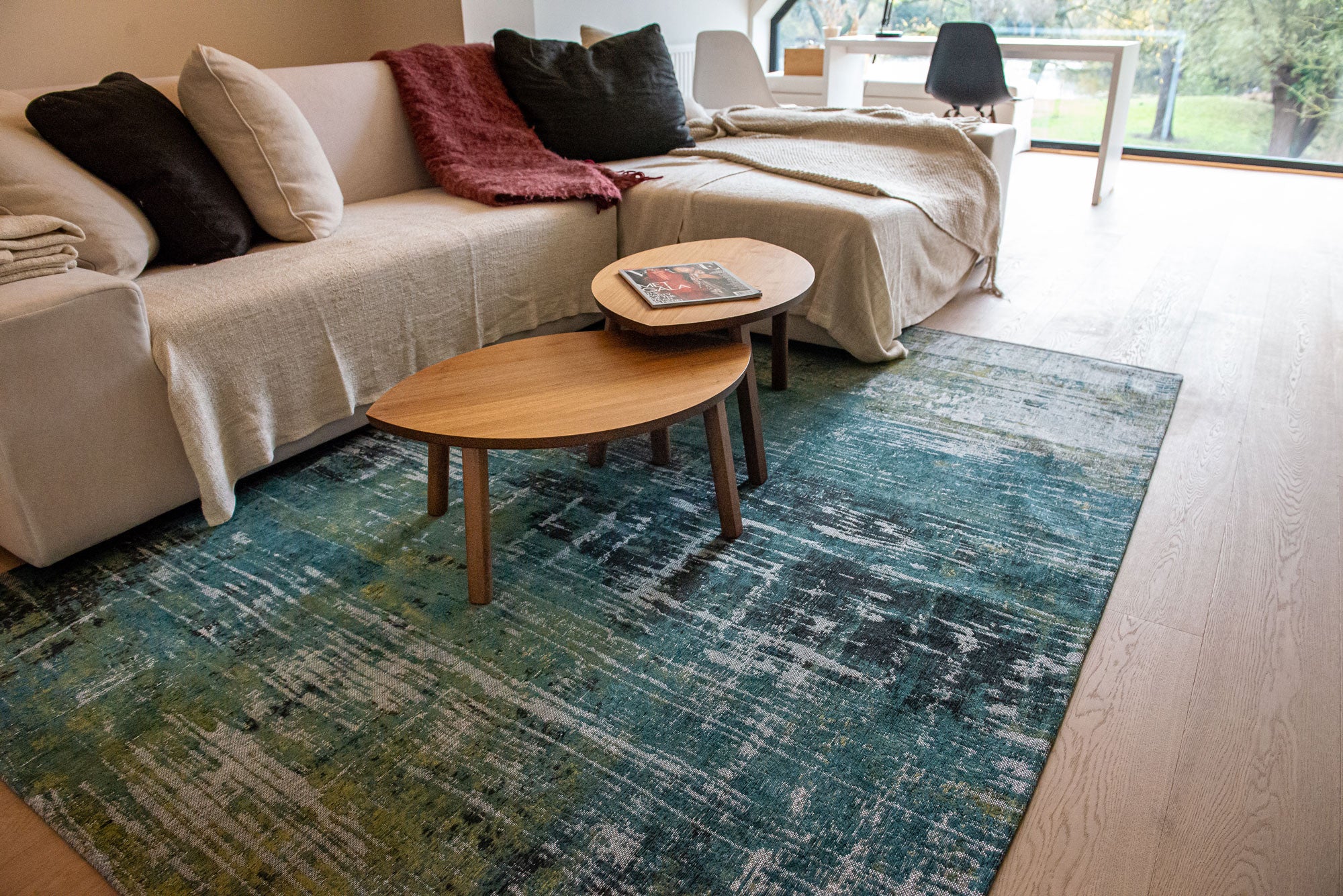 5' x 7' Blue and Green Abstract Non Skid Area Rug