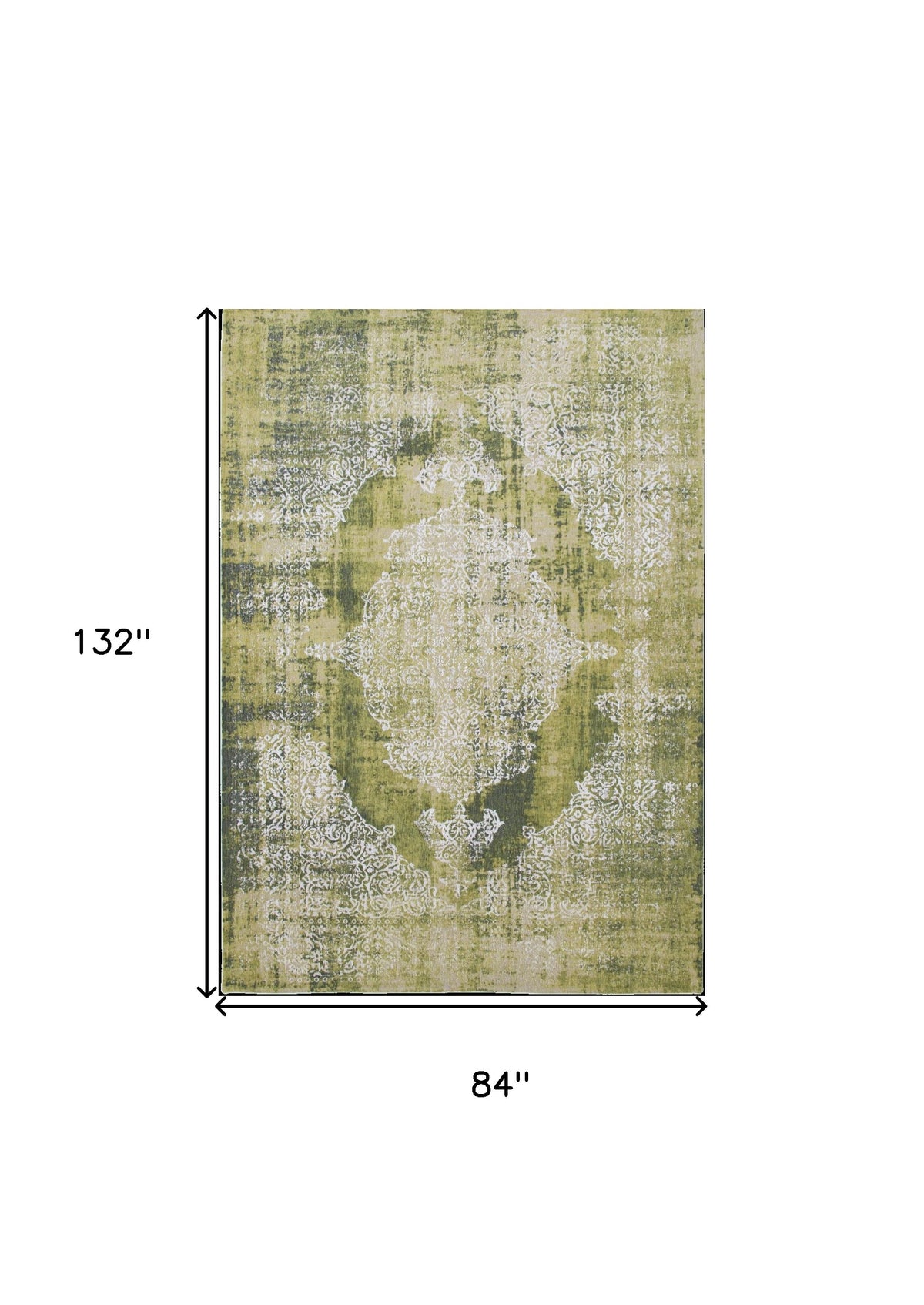 8' x 11' Green and White Oriental Non Skid Area Rug