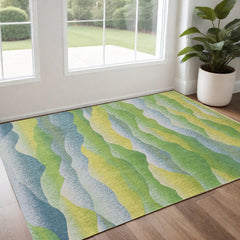 3' X 5' Green and Yellow Abstract Non Skid Area Rug