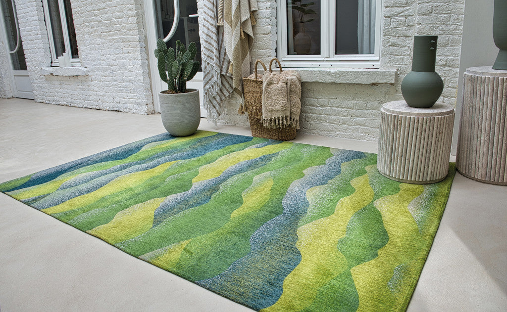 3' X 5' Green and Yellow Abstract Non Skid Area Rug