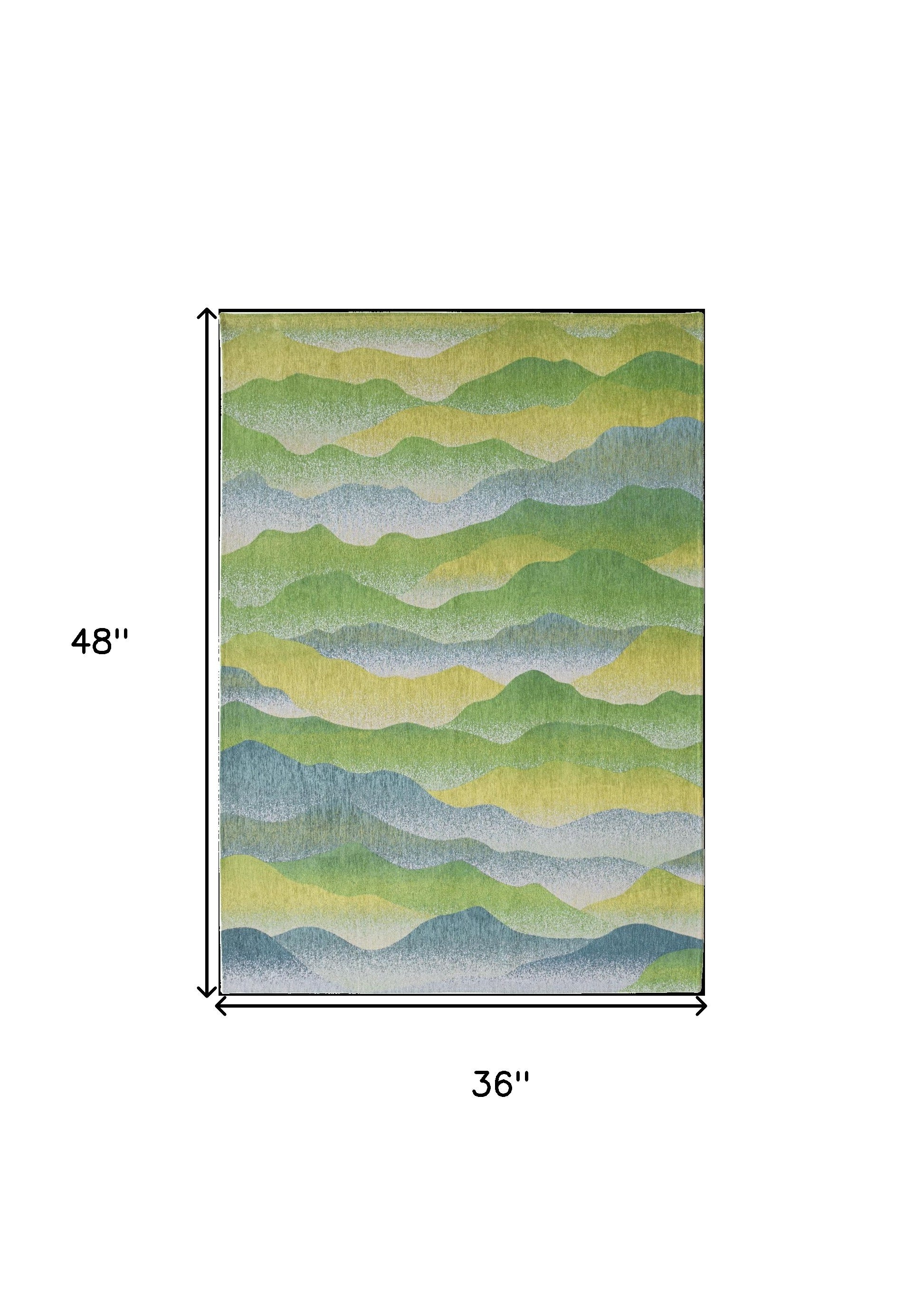 3' X 5' Green and Yellow Abstract Non Skid Area Rug