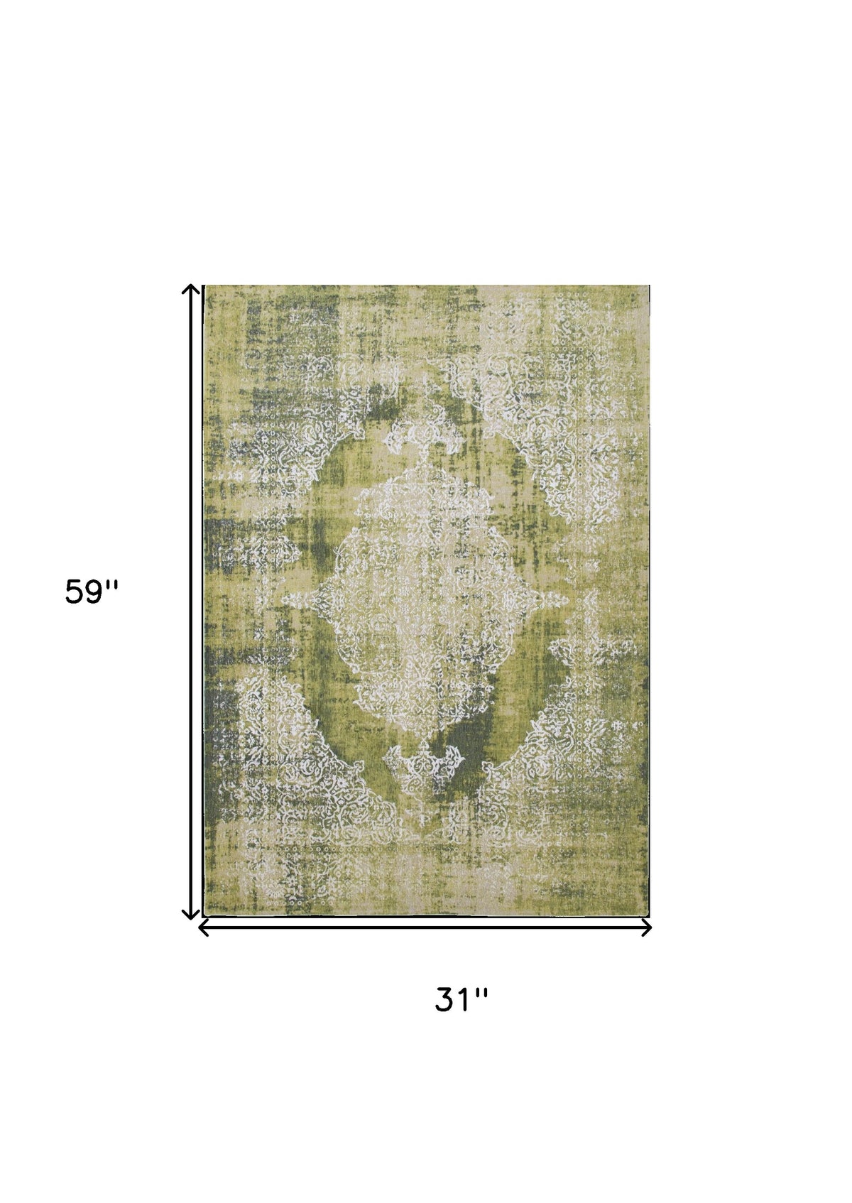 3' X 5' Green and White Oriental Non Skid Area Rug