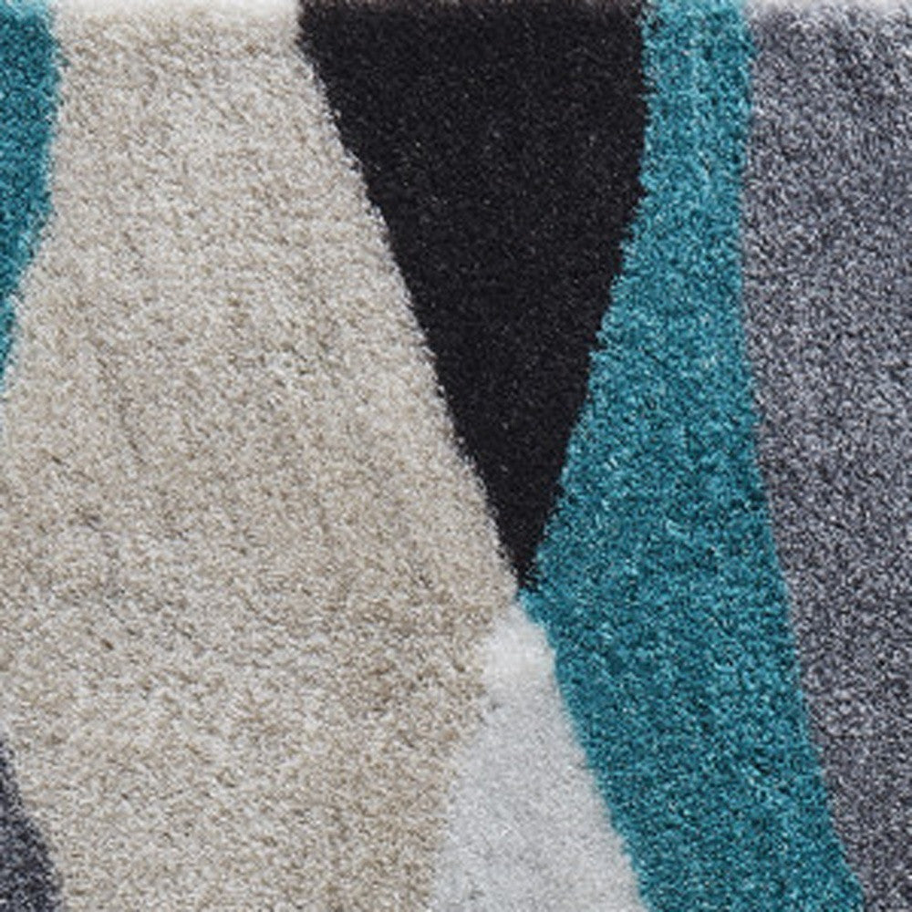 8' x 11' Gray Black and Blue Shag Hand Tufted Area Rug