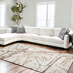 9' x 12' Ivory and Brown Abstract Area Rug