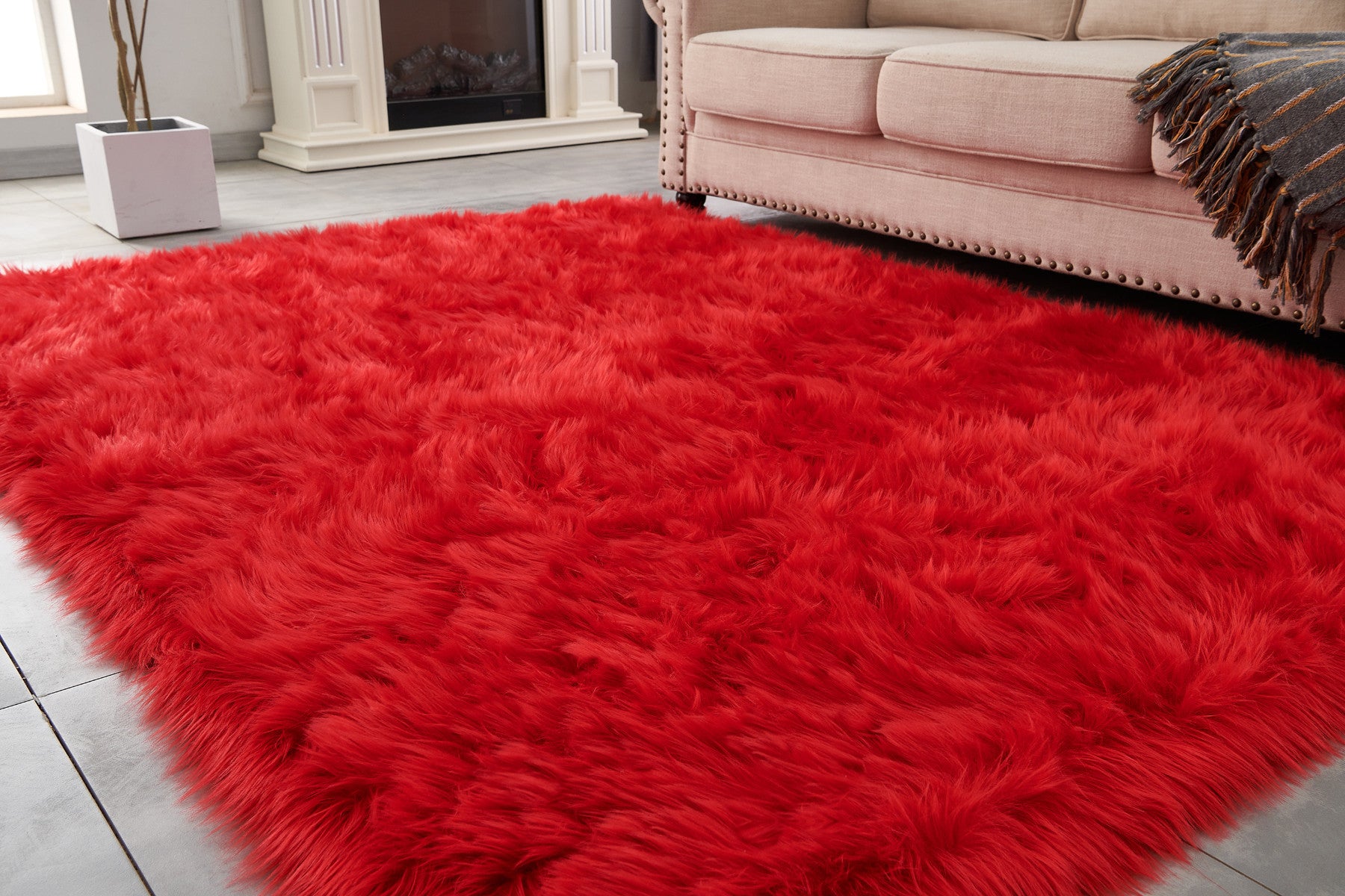 4' x 6' Red Shag Sheepskin Washable Area Rug