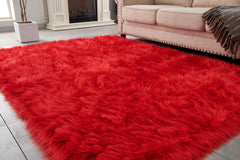 4' x 6' Red Shag Sheepskin Washable Area Rug