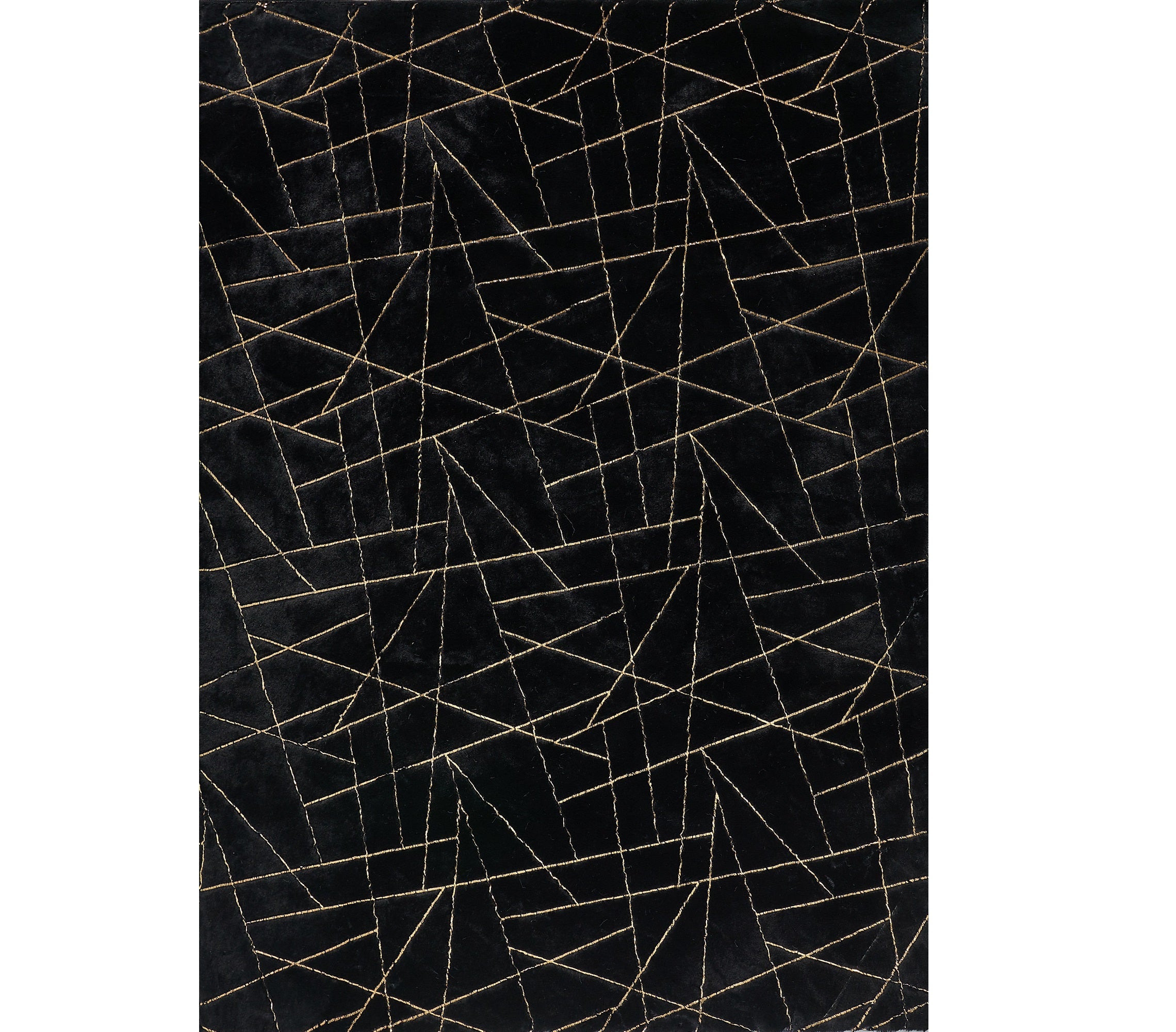 6' x 9' Black and Gold Faux Fur Abstract Shag Non Skid Area Rug