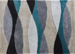 5' x 7' Gray Black and Blue Shag Hand Tufted Area Rug