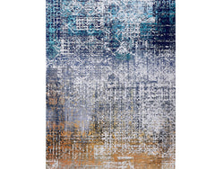3' X 5' Blue and Silver Abstract Shag Printed Washable Non Skid Area Rug