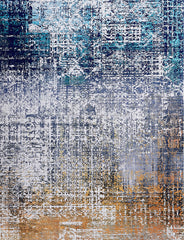 2' x 3' Blue and Silver Abstract Shag Printed Washable Non Skid Area Rug