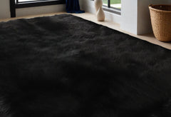 5' x 7' Black Shag Sheepskin Washable Area Rug