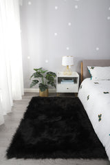 5' x 7' Black Shag Sheepskin Washable Area Rug