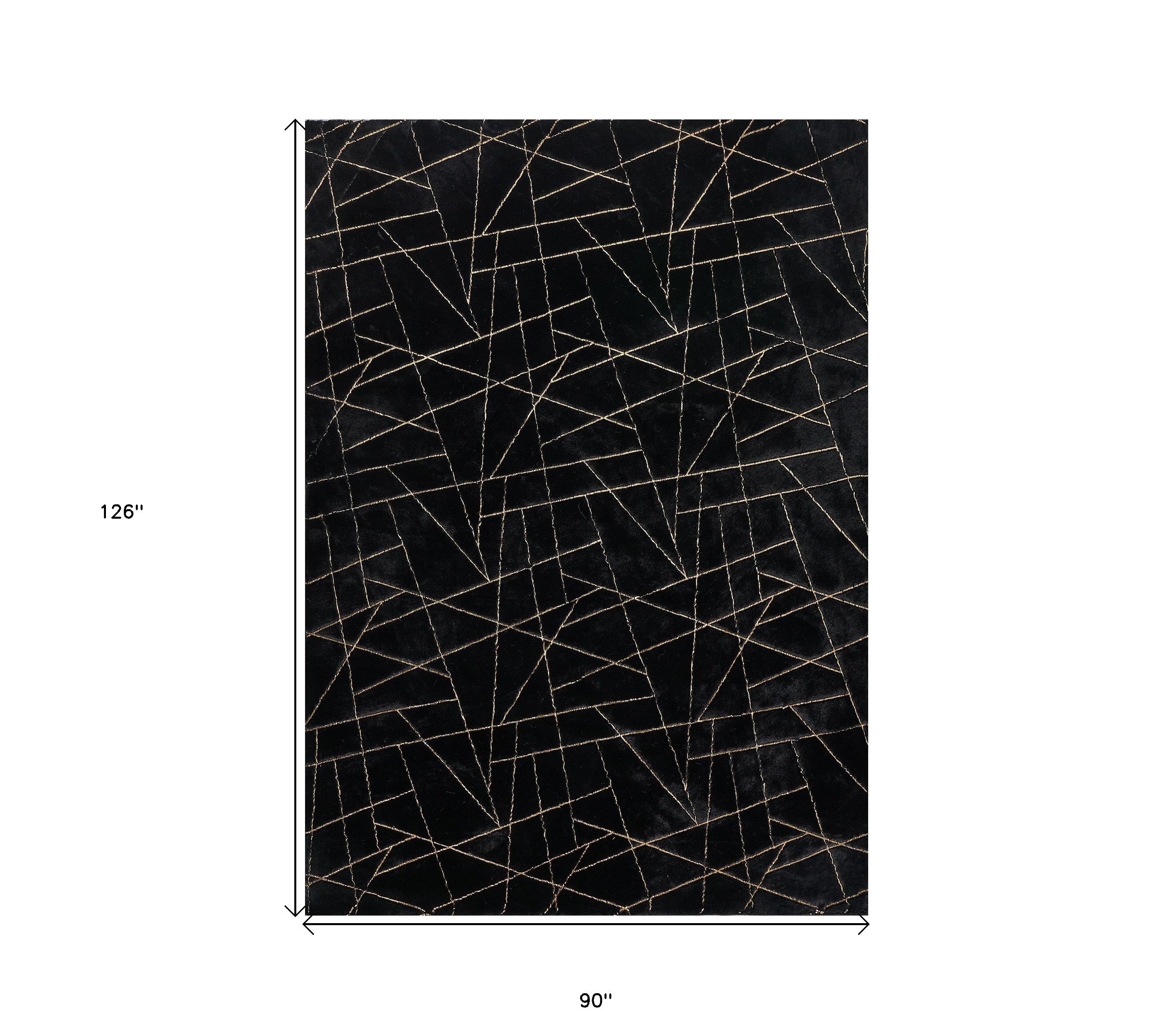 8' x 11' Black and Gold Faux Fur Abstract Shag Non Skid Area Rug