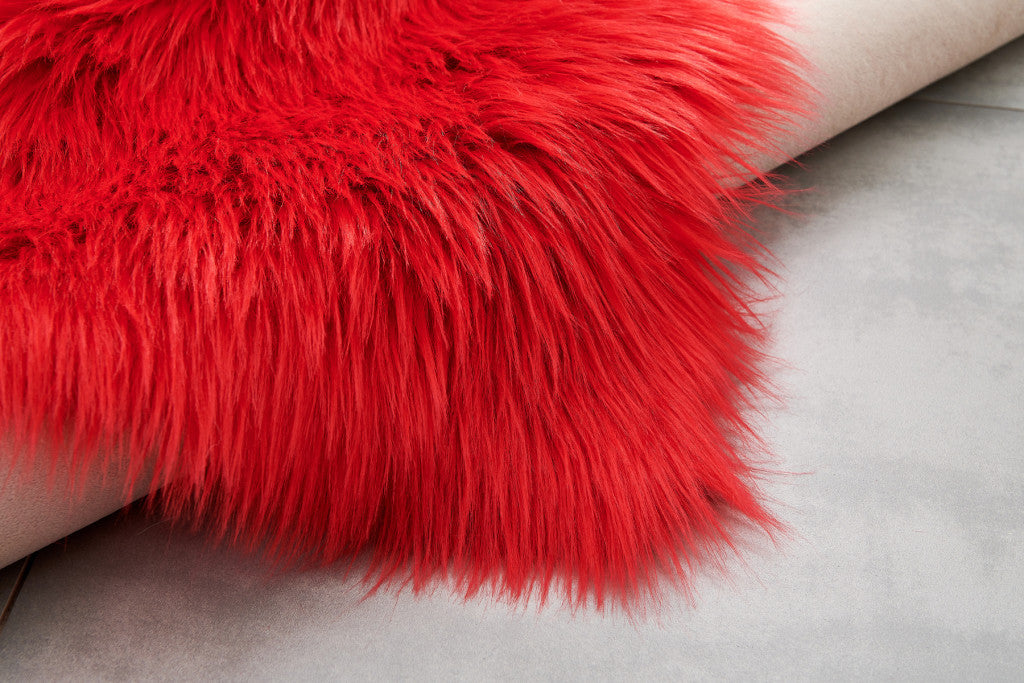 2' X 5' Red Faux Fur Shag Sheepskin Washable Area Rug