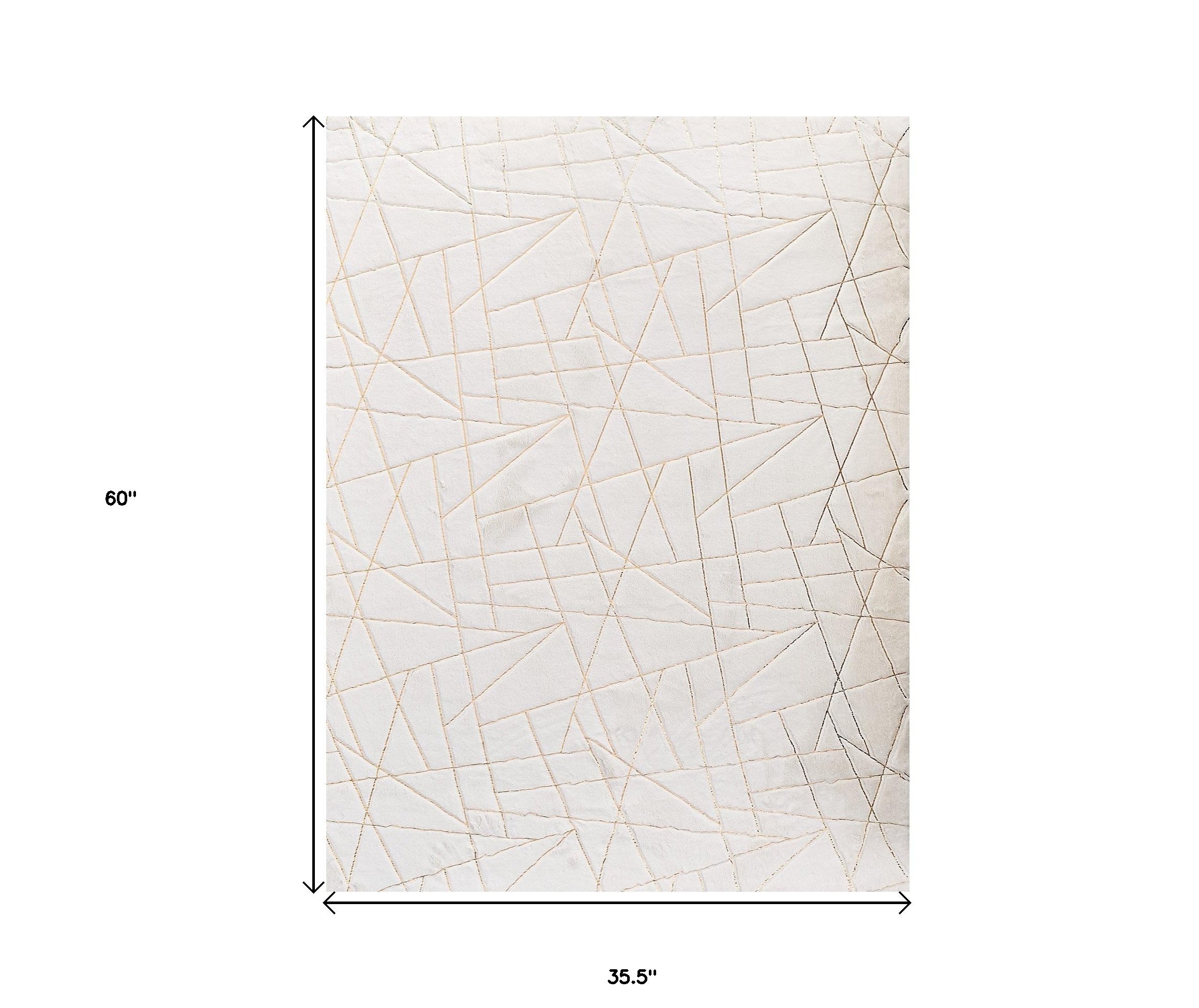 3' X 5' White and Gold Faux Fur Abstract Shag Non Skid Area Rug