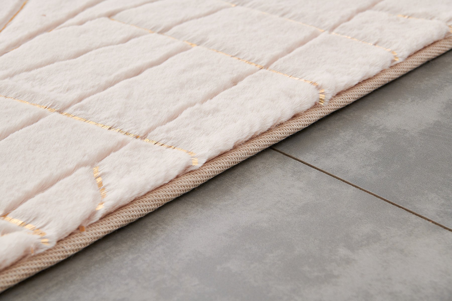 6' x 9' Beige and Gold Faux Fur Abstract Shag Non Skid Area Rug