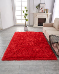 5' x 7' Red Faux Fur Shag Sheepskin Washable Area Rug