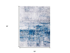 8' x 11' Gray and Blue Abstract Shag Printed Washable Non Skid Area Rug