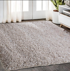 8' x 11' Beige Shag Hand Tufted Area Rug