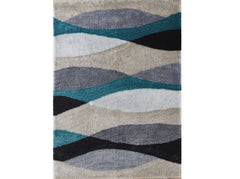 2' x 3' Gray Black and Blue Shag Hand Tufted Area Rug