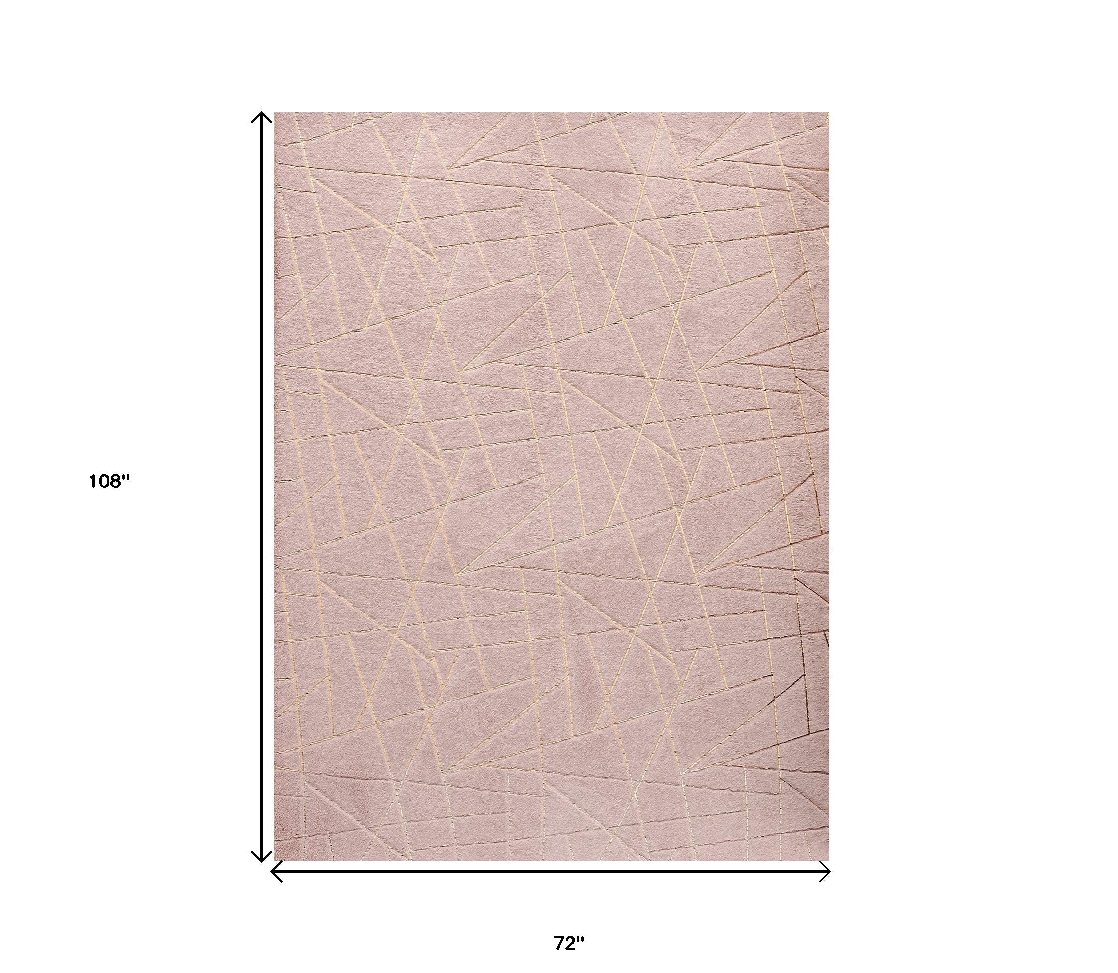 6' x 9' Pink and Gold Faux Fur Abstract Shag Non Skid Area Rug