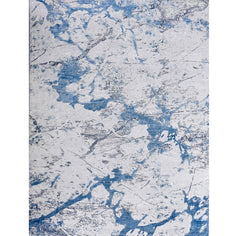 2' x 3' Blue and Silver Abstract Shag Printed Washable Non Skid Area Rug