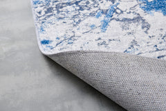 2' x 3' Blue and Silver Abstract Shag Printed Washable Non Skid Area Rug