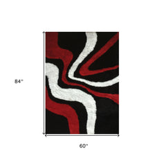 5' x 7' Black and Red Shag Hand Tufted Area Rug
