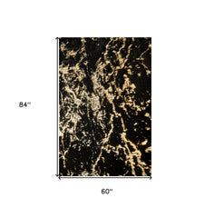 5' x 7' Black and Gold Faux Fur Abstract Shag Non Skid Area Rug