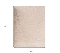 3' X 5' Beige and Gold Faux Fur Abstract Shag Non Skid Area Rug