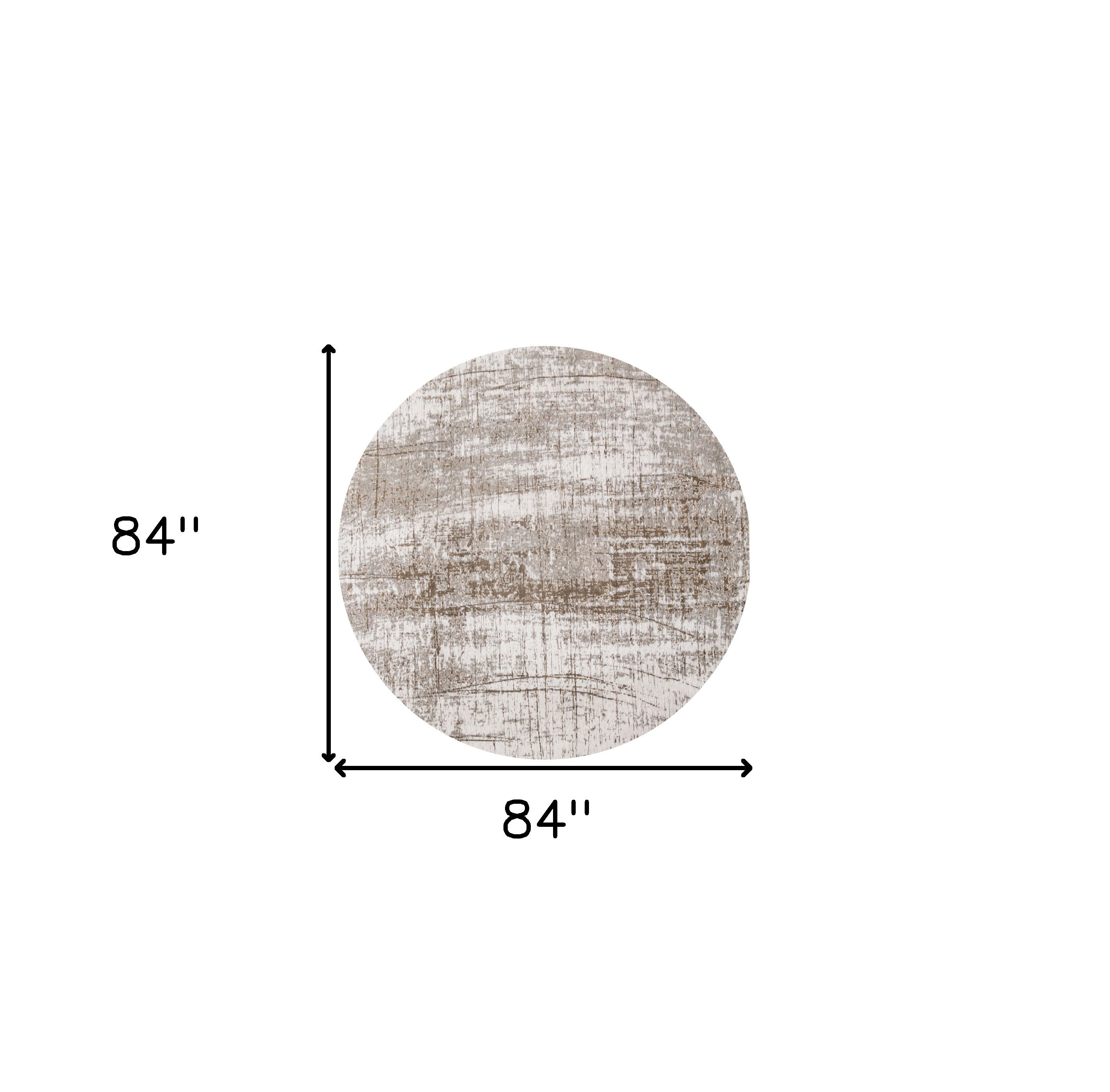 8' Gray and Beige Round Abstract Non Skid Area Rug