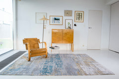 5' Blue and Yellow Round Abstract Non Skid Area Rug