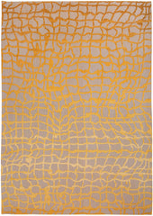 5' Gray and Orange Round Abstract Non Skid Area Rug