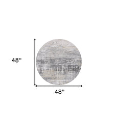 5' Gray and White Round Abstract Non Skid Area Rug