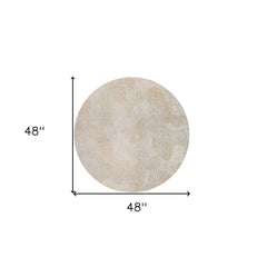 5' Beige and White Round Abstract Non Skid Area Rug