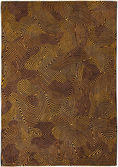 8' Black and Gold Round Abstract Non Skid Area Rug