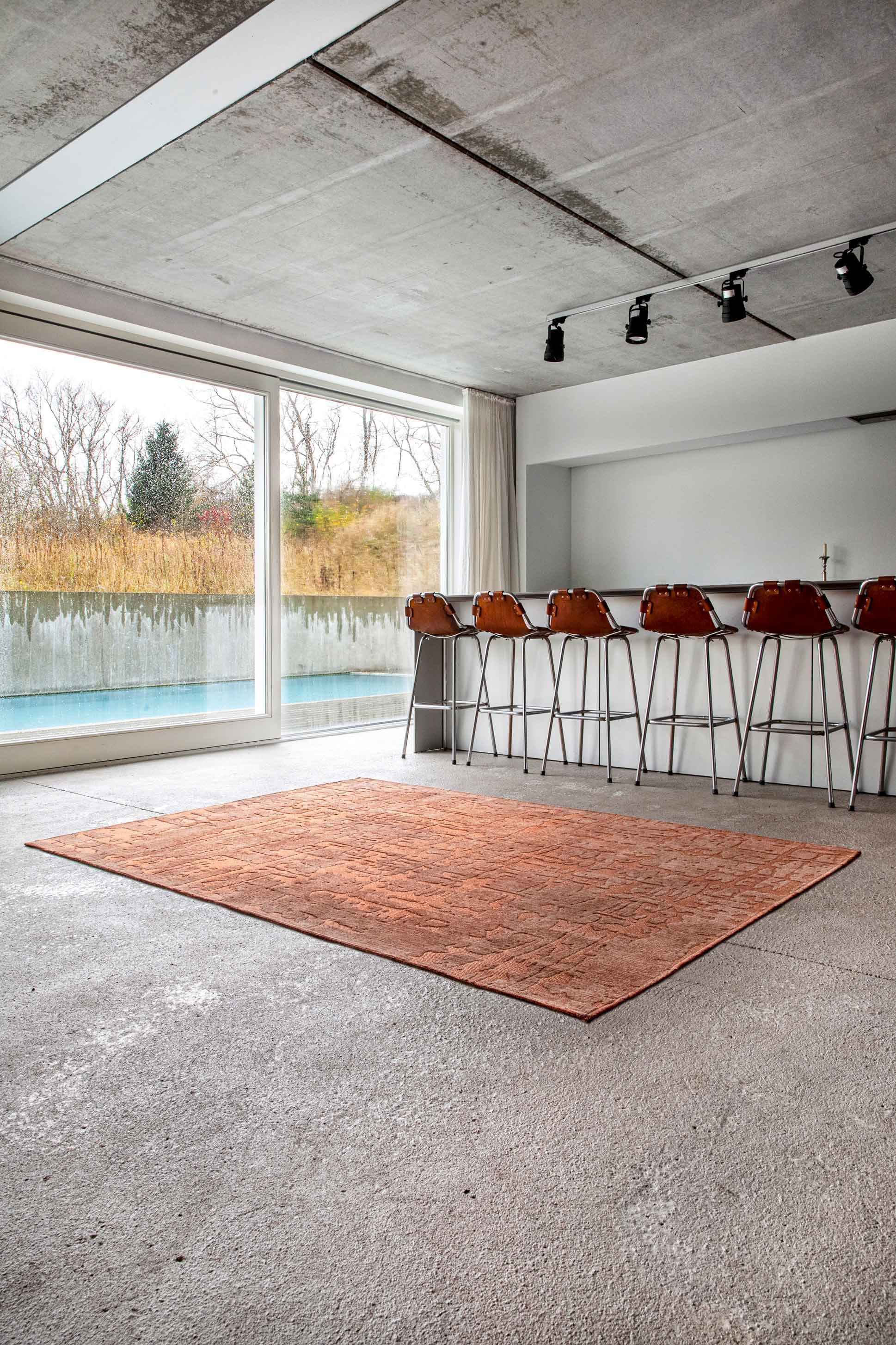 5' Orange Round Abstract Non Skid Area Rug