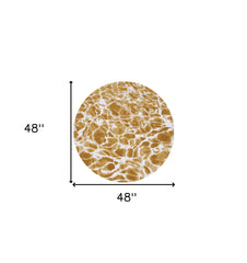 5' Yellow and Brown Round Abstract Non Skid Area Rug