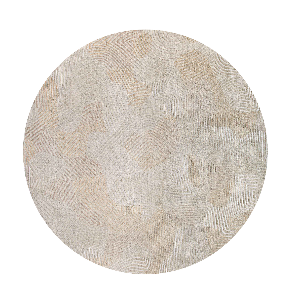 8' Beige and White Round Abstract Non Skid Area Rug