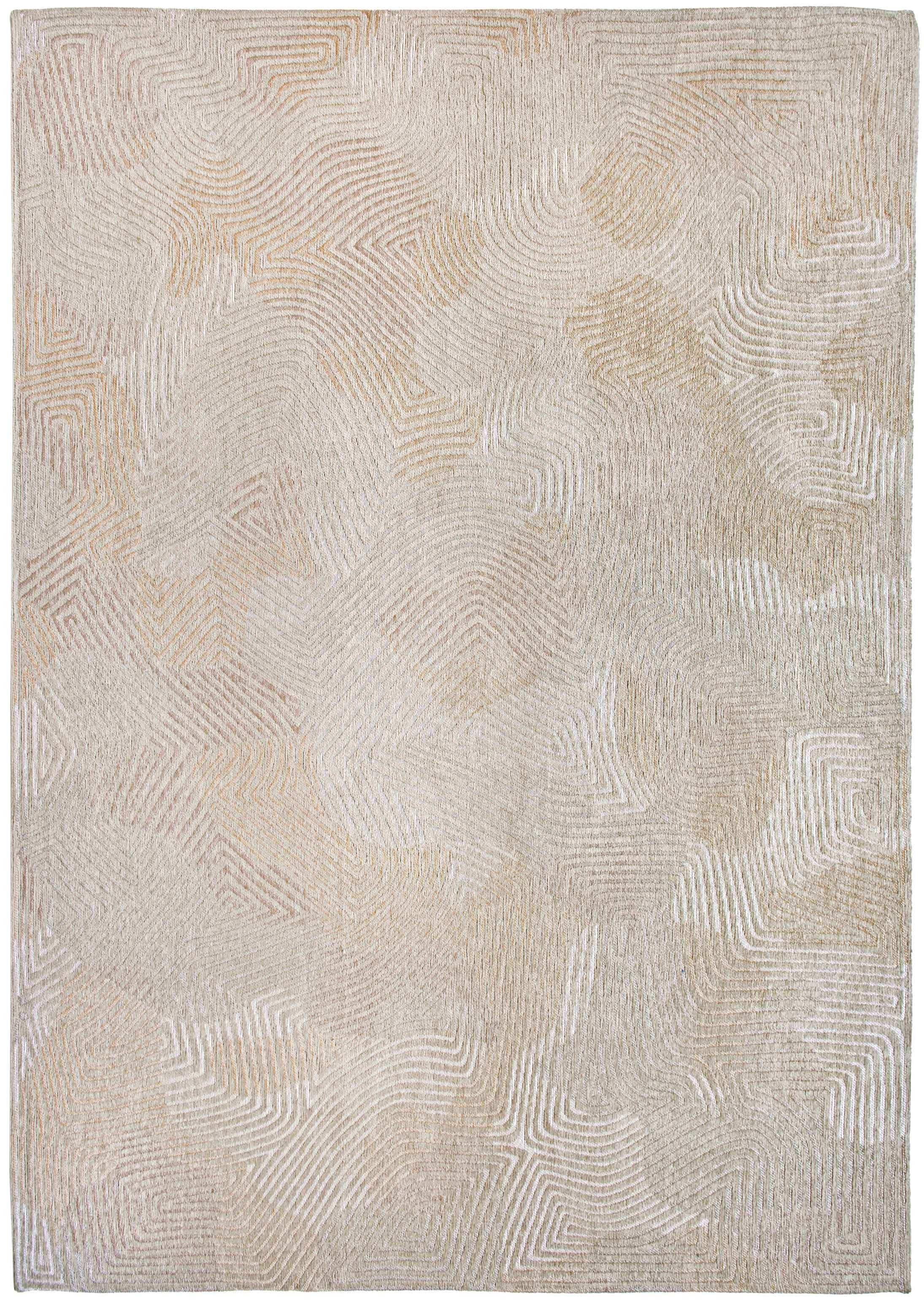 8' Beige and White Round Abstract Non Skid Area Rug
