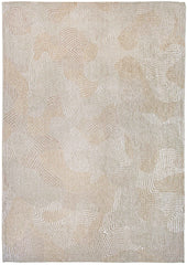 8' Beige and White Round Abstract Non Skid Area Rug
