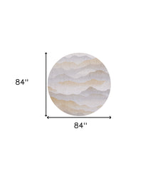 8' Gray and Brown Round Abstract Non Skid Area Rug