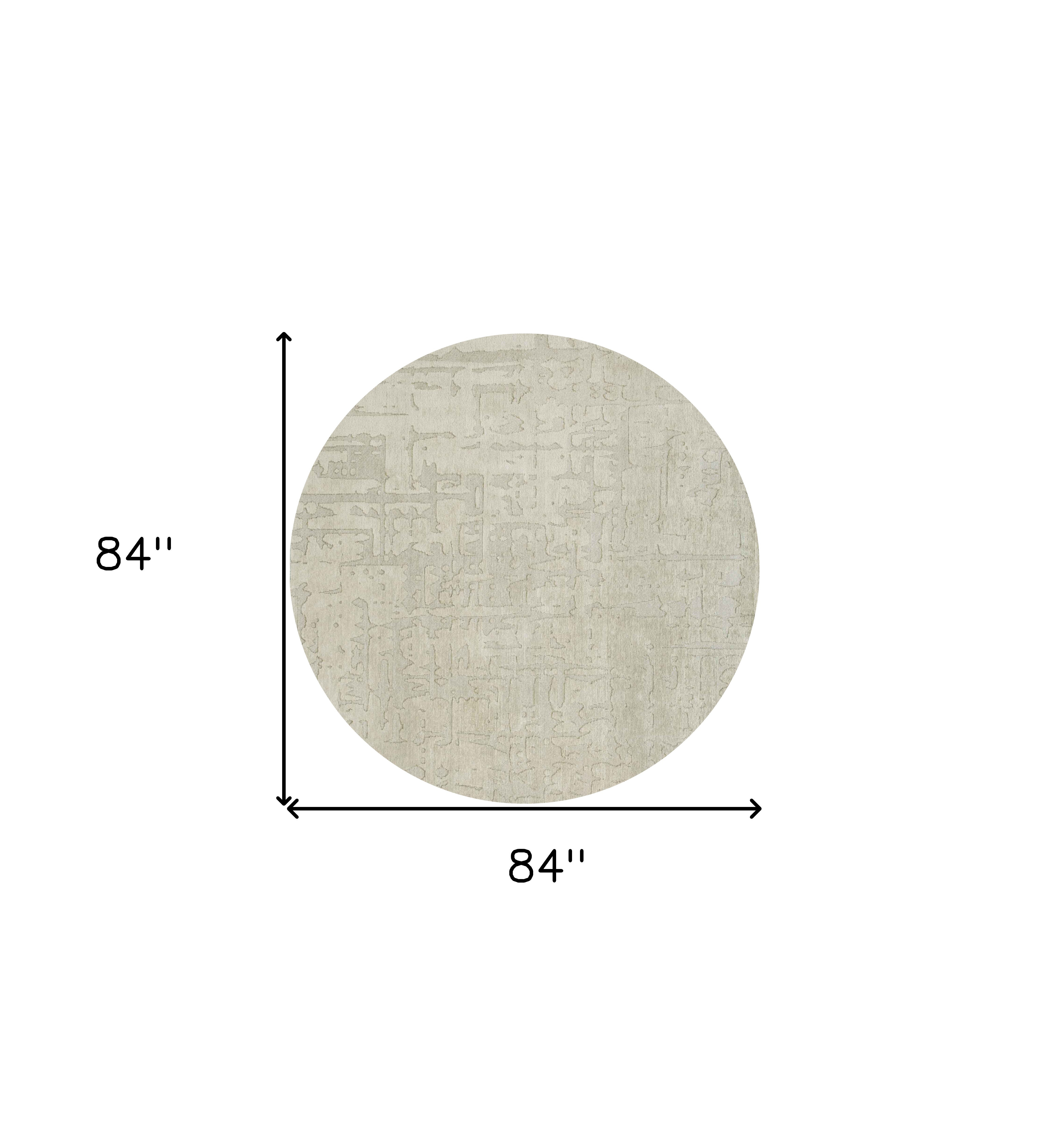 8' Gray and Beige Round Abstract Non Skid Area Rug